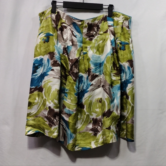 NWT Talbots 100% Silk Watercolor Floral Skirt Womens 22WP Bule Green Artsy Retro - Picture 6 of 10